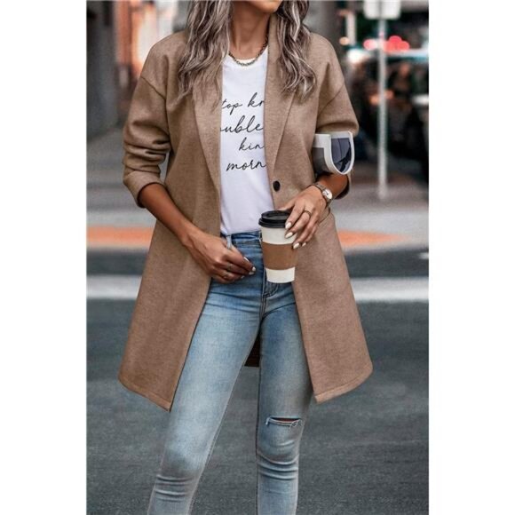 Women's 2024 Plaid Shacket Jacket Casual Button Wool Blend Winter Trench Coat - Picture 6 of 7